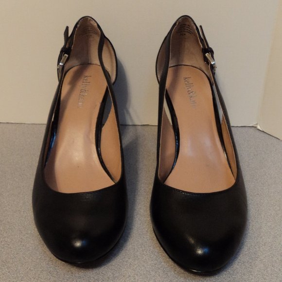Kelly & Katie Women's 9.5 M Shoes Pump Wedge Black Leather Rd Toe - Picture 2 of 13